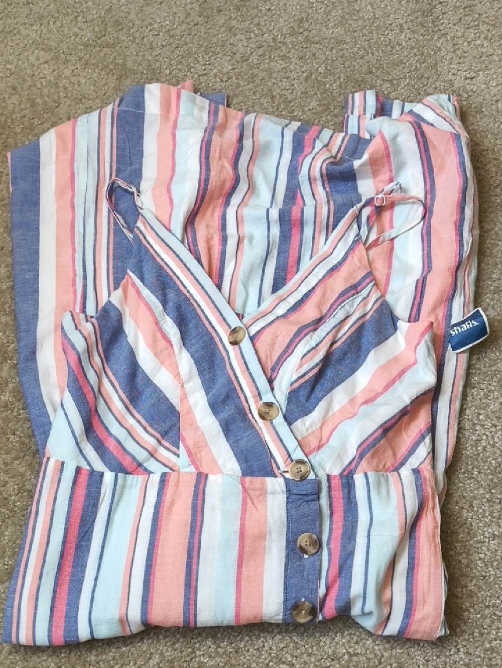 NWT Sandy & Sid Striped Button-Front Sundress in Coral, Navy & White SizeM P2